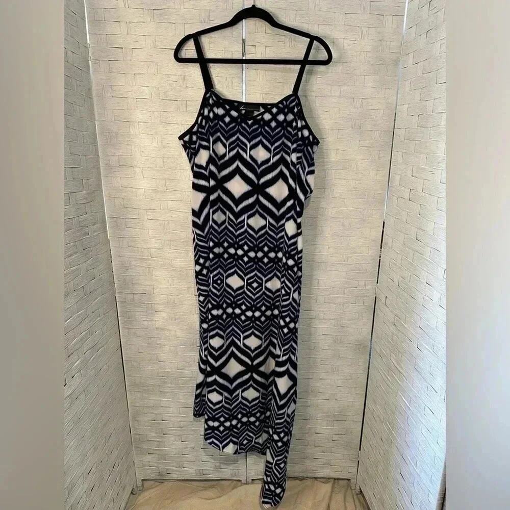 Lane Bryant Womens Dress Maxi Blue Ikat Print Summer Asymmetrical Plus Size
